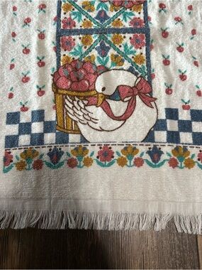 Vintage kitchen towel COUNTRY GOOSE bow flowers fruit